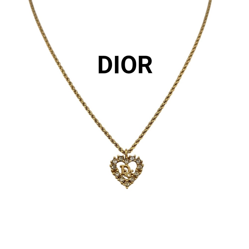 Christian Dior Gold Tone Heart CD Logo Crystal Pendant Necklace
